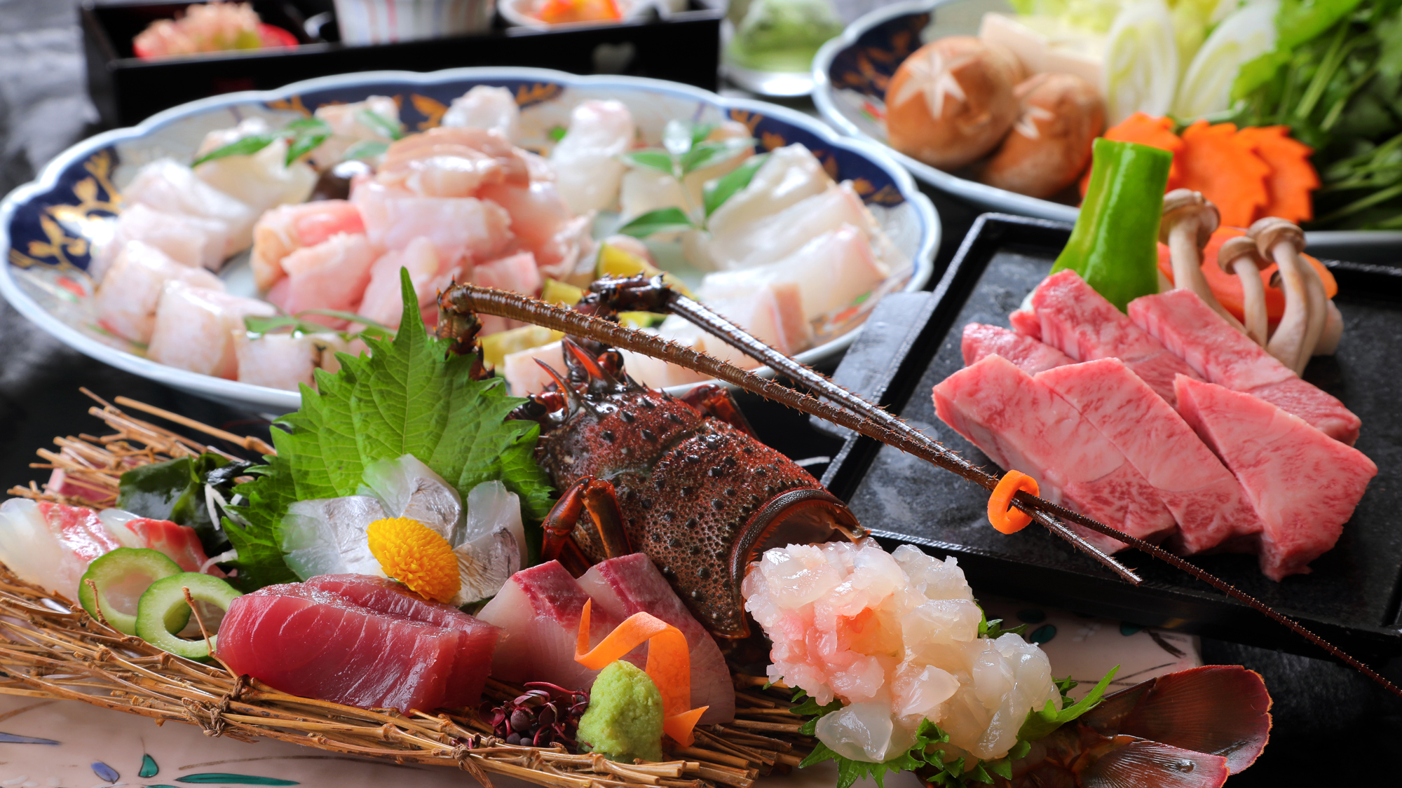 紀州地魚料理 民宿松林の天然クエ・伊勢海老・熊野牛の松林プレミアムコース