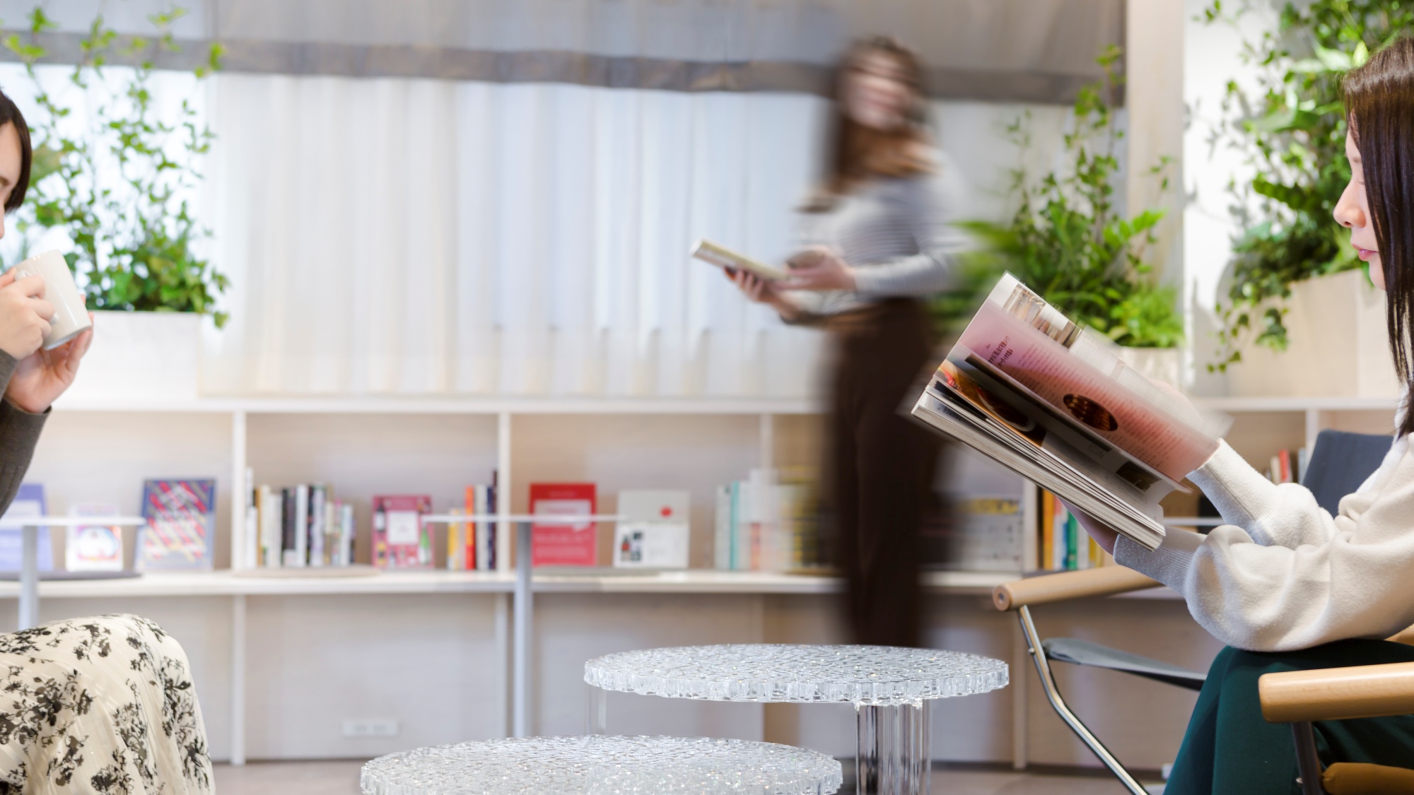 本棚に並ぶ様々な本はお手に取ってご覧いただけます