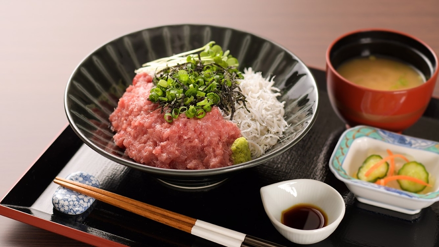 浜松舞阪の釜揚げしらすとミナミマグロのねぎとろ丼