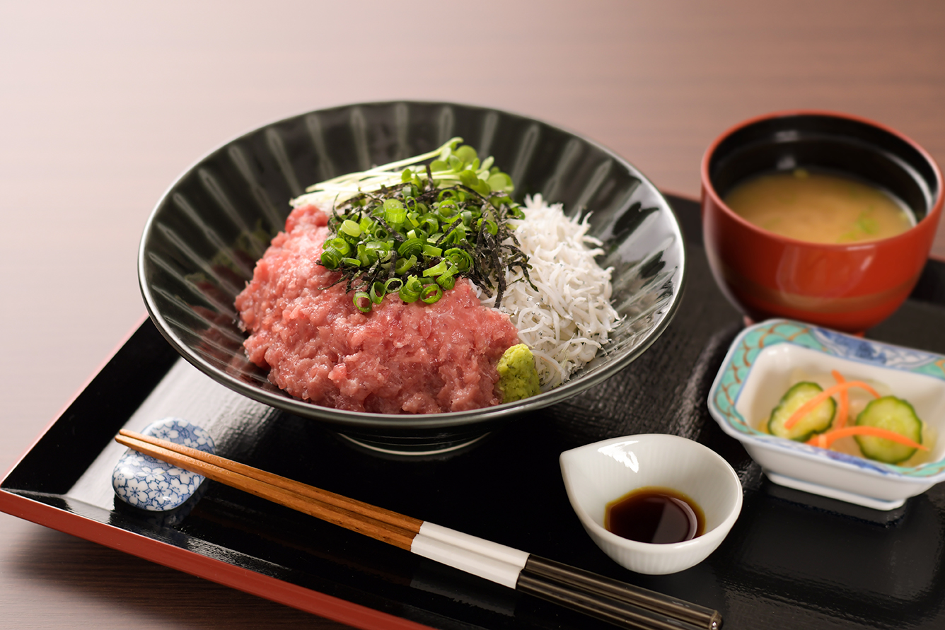 浜松舞阪の釜揚げしらすとミナミマグロのねぎとろ丼