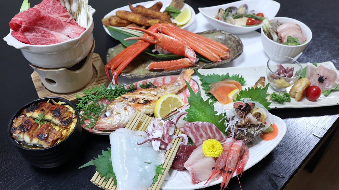 【夏のプレミアム】のどぐろ塩焼き・朝獲れ白イカ・香住ガニなど但馬の幸が勢揃い◇ドリンクインクルーシブ