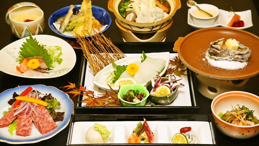 【夏の豪華懐石】但馬牛＆香住沖白イカ1杯＆香住産アワビのご当地厳選食材を堪能