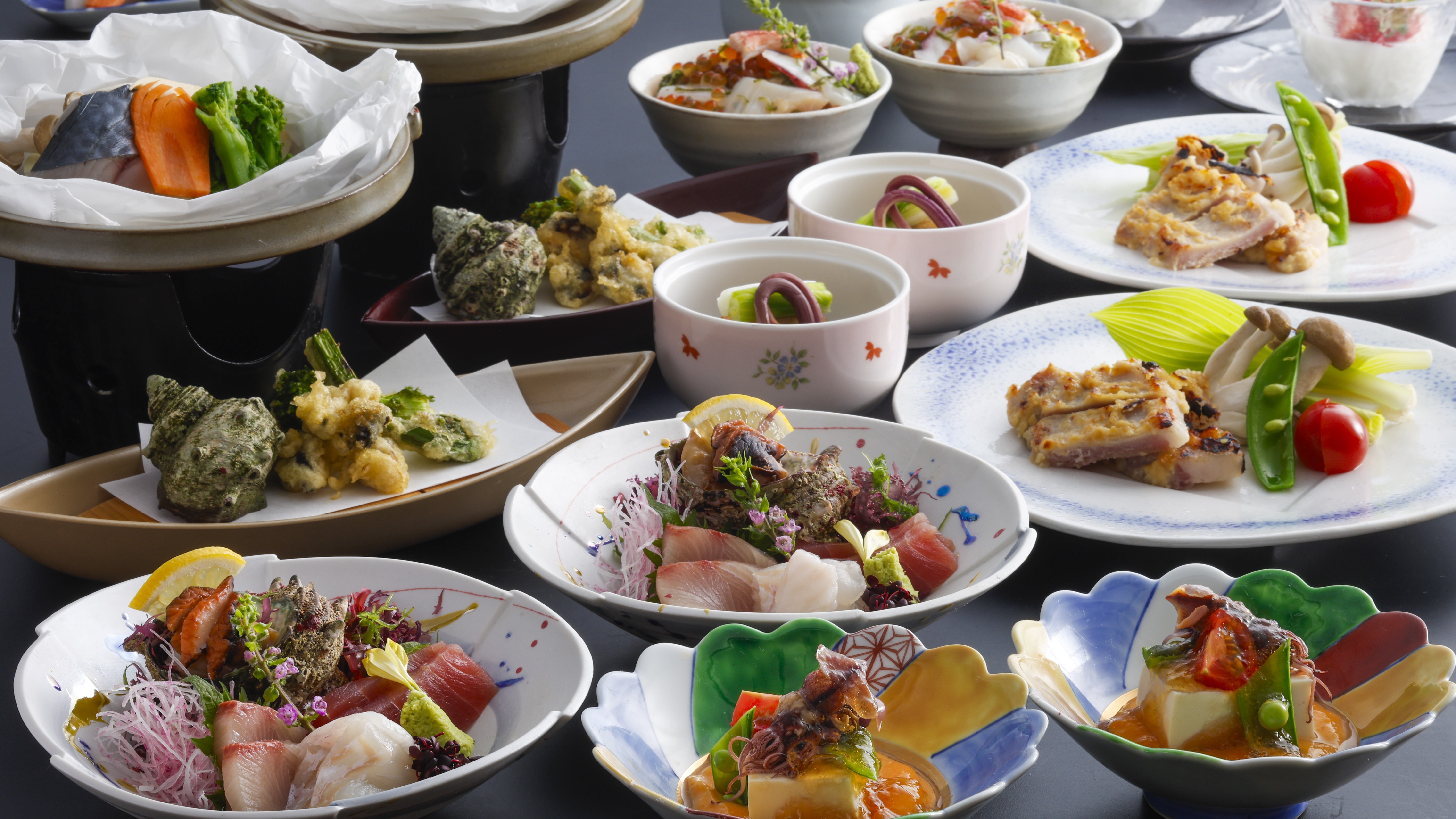 【春・基本会席】春の味覚・蛍烏賊や筍、名物「海宝漬丼」を味わう！