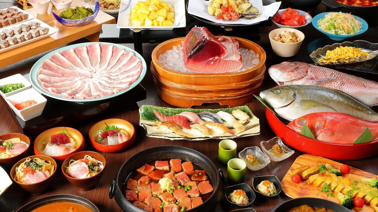 【黒毛和牛ステーキ食べ放題】＜夕朝食ビュッフェ＞贅沢！出来立てライブキッチン×絶景×温泉を満喫