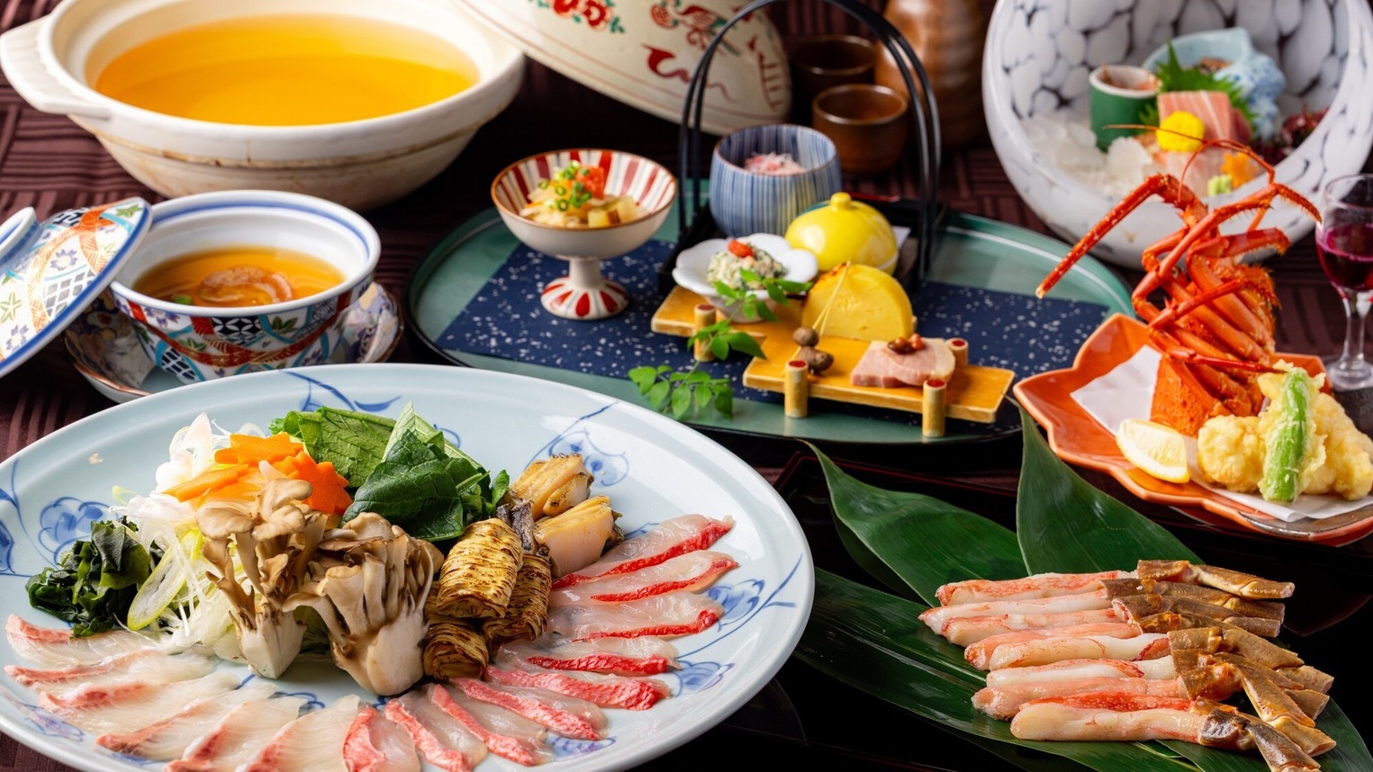 【本ズワイガニ・鮑・金目鯛】贅沢海鮮しゃぶしゃぶ鍋と伊勢海老天ぷらの冬限定会席プラン