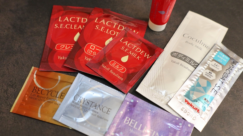 【アメニティバイキング】高品質なヤクルト化粧品をご用意しております。