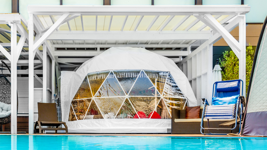 【グランピングオリーブテラス】かわいいテントがお出迎え♪リゾート気分を楽しんで♪