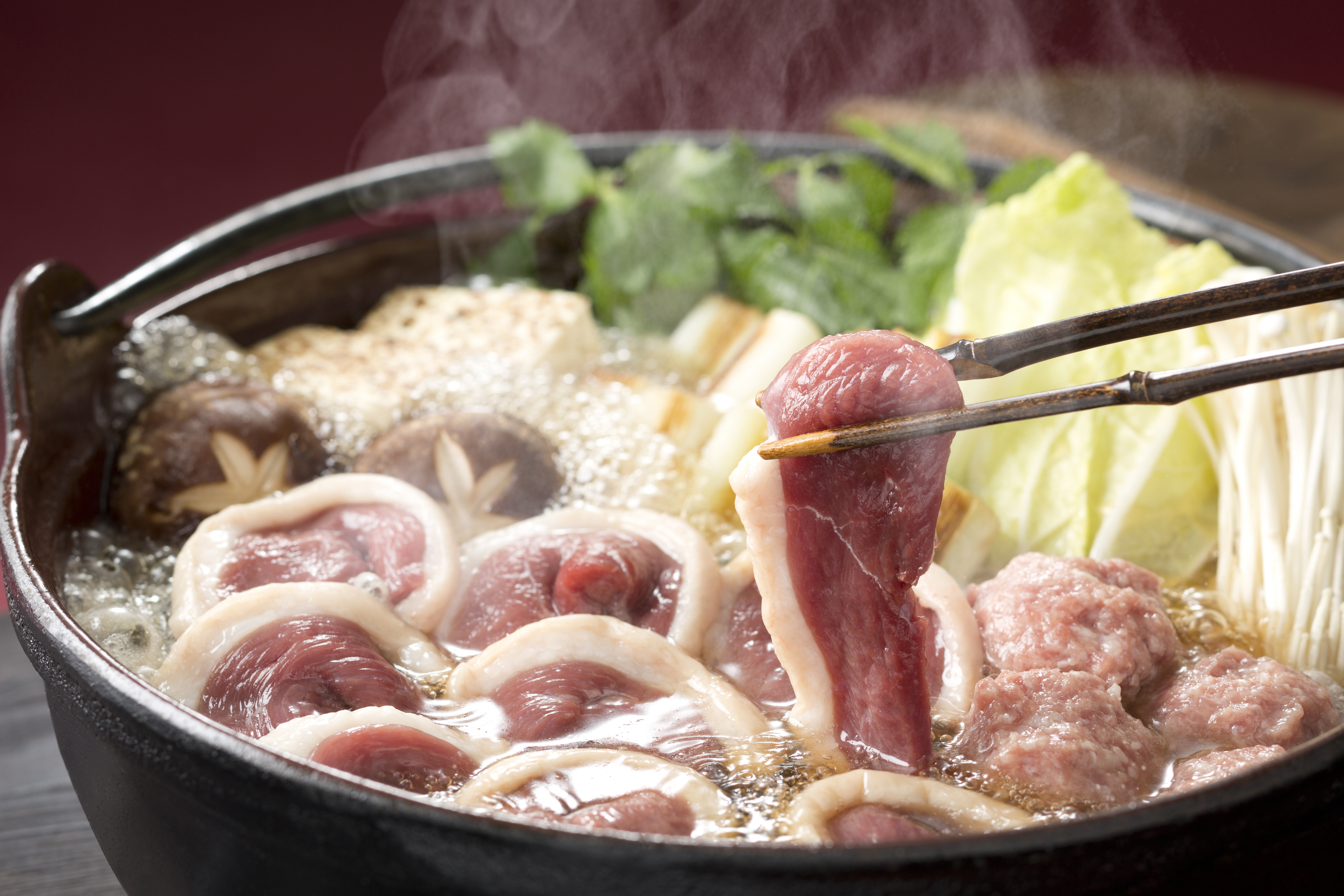 野趣あふれるかも鍋