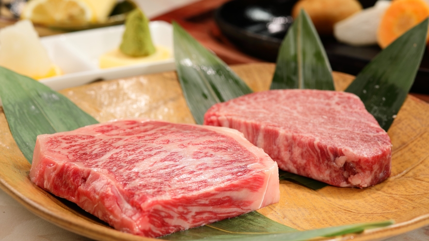 ＜静岡そだちプラン＞選べるステーキはフィレorサーロイン、サシを見てください。