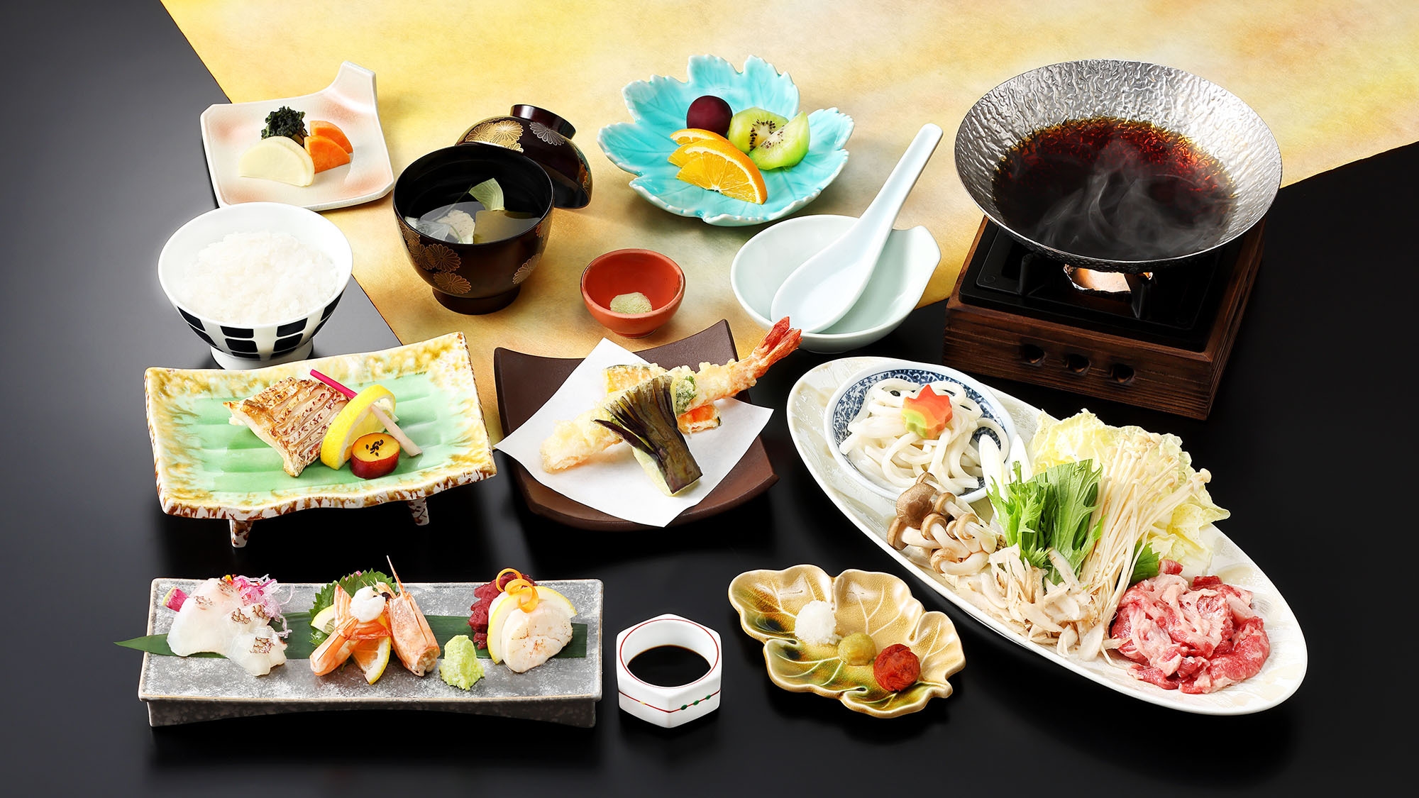 【半個室で夕朝食】お料理少なめ選べる御膳プラン　和牛そずり鍋 又は ピーチポークのレモンしゃぶしゃぶ