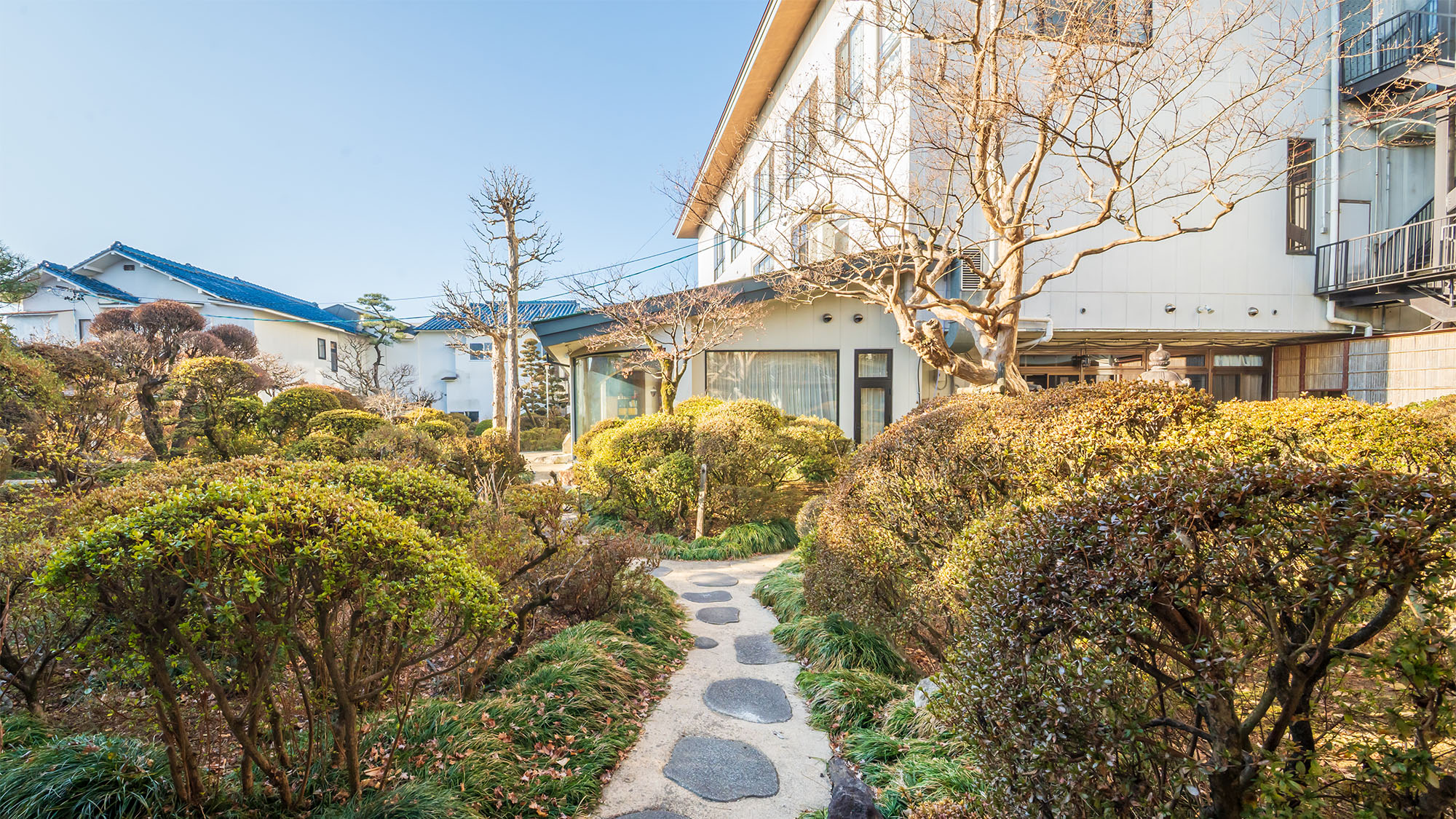 ◆【中庭】ツツジ庭園の冬景色。春には藤やツツジが満開になります。