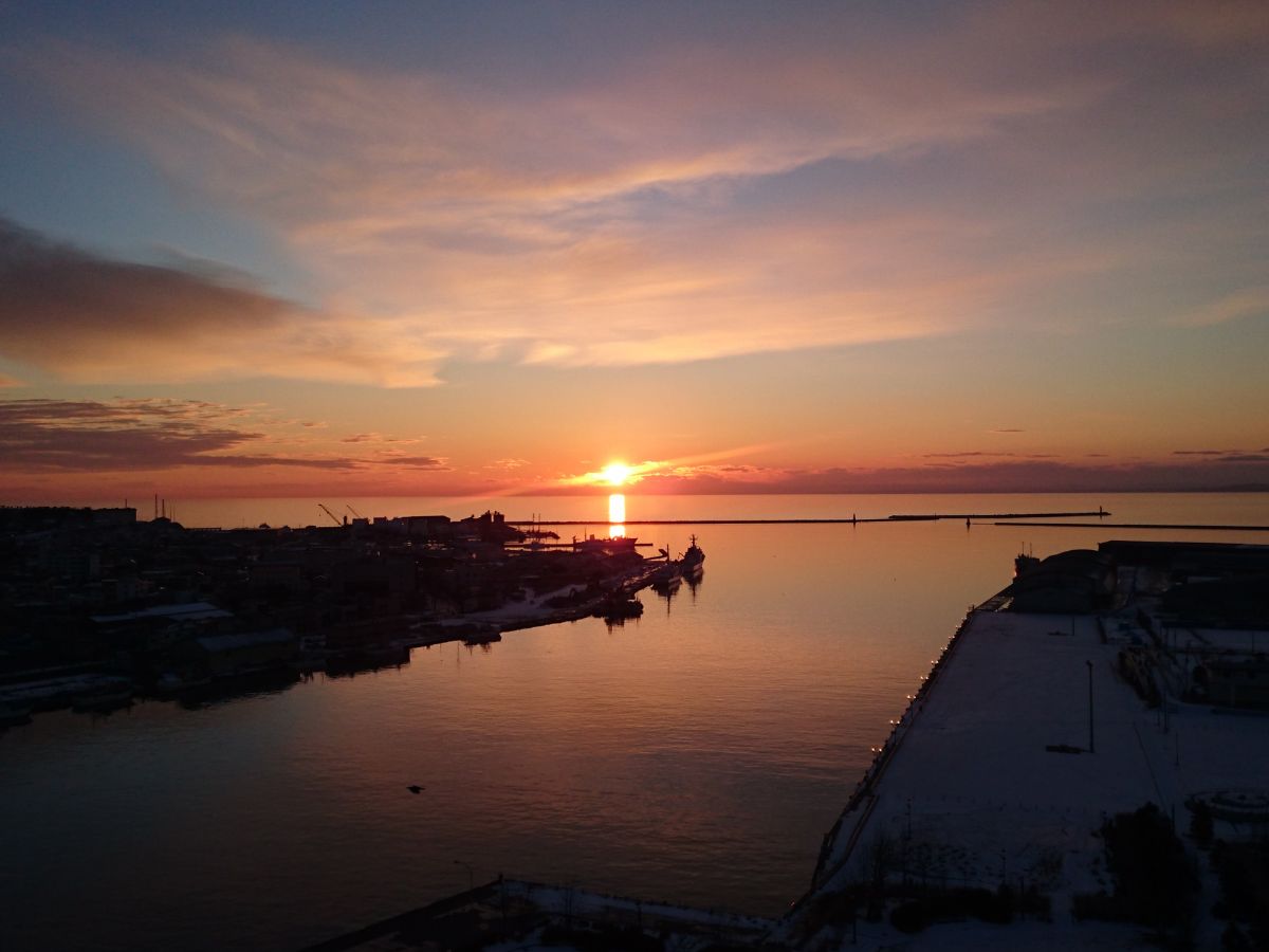海側客室から望む釧路の夕日