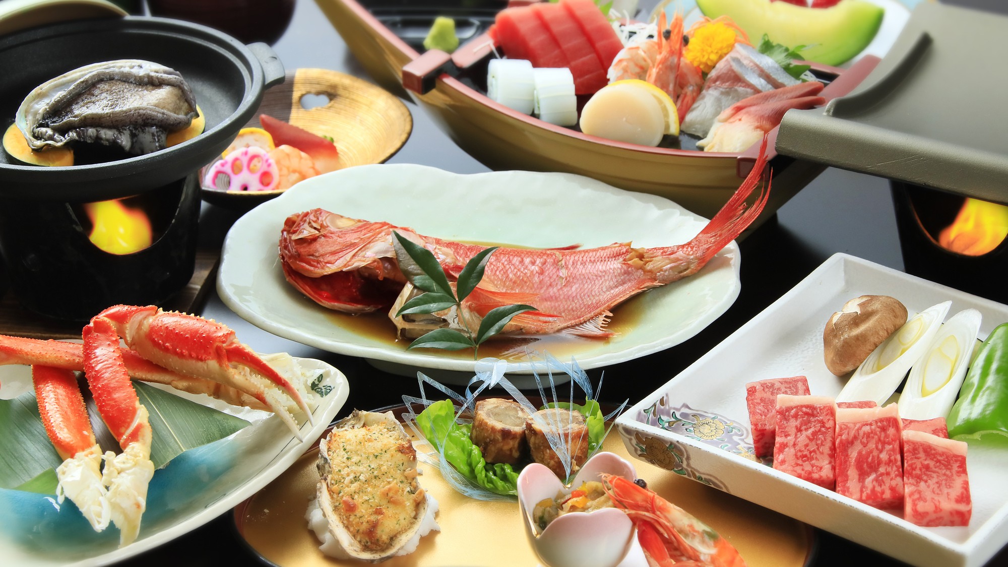 黒毛和牛＋金目鯛＋【舟盛＋ズワイ蟹＋鮑＋黒毛和牛】 (1)