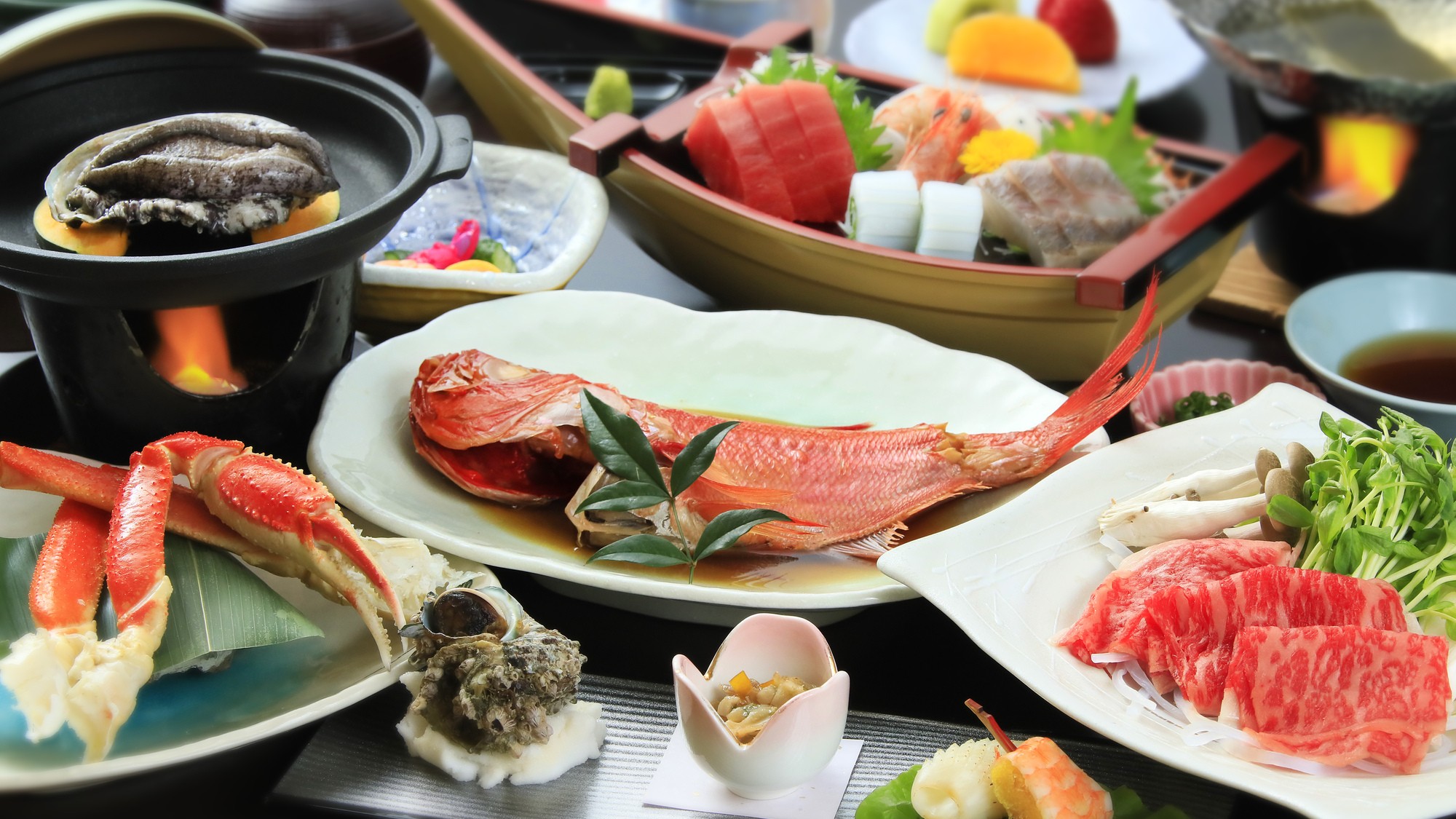 金目鯛の煮付＋【舟盛＋ズワイ蟹＋鮑＋黒毛和牛】 (2)