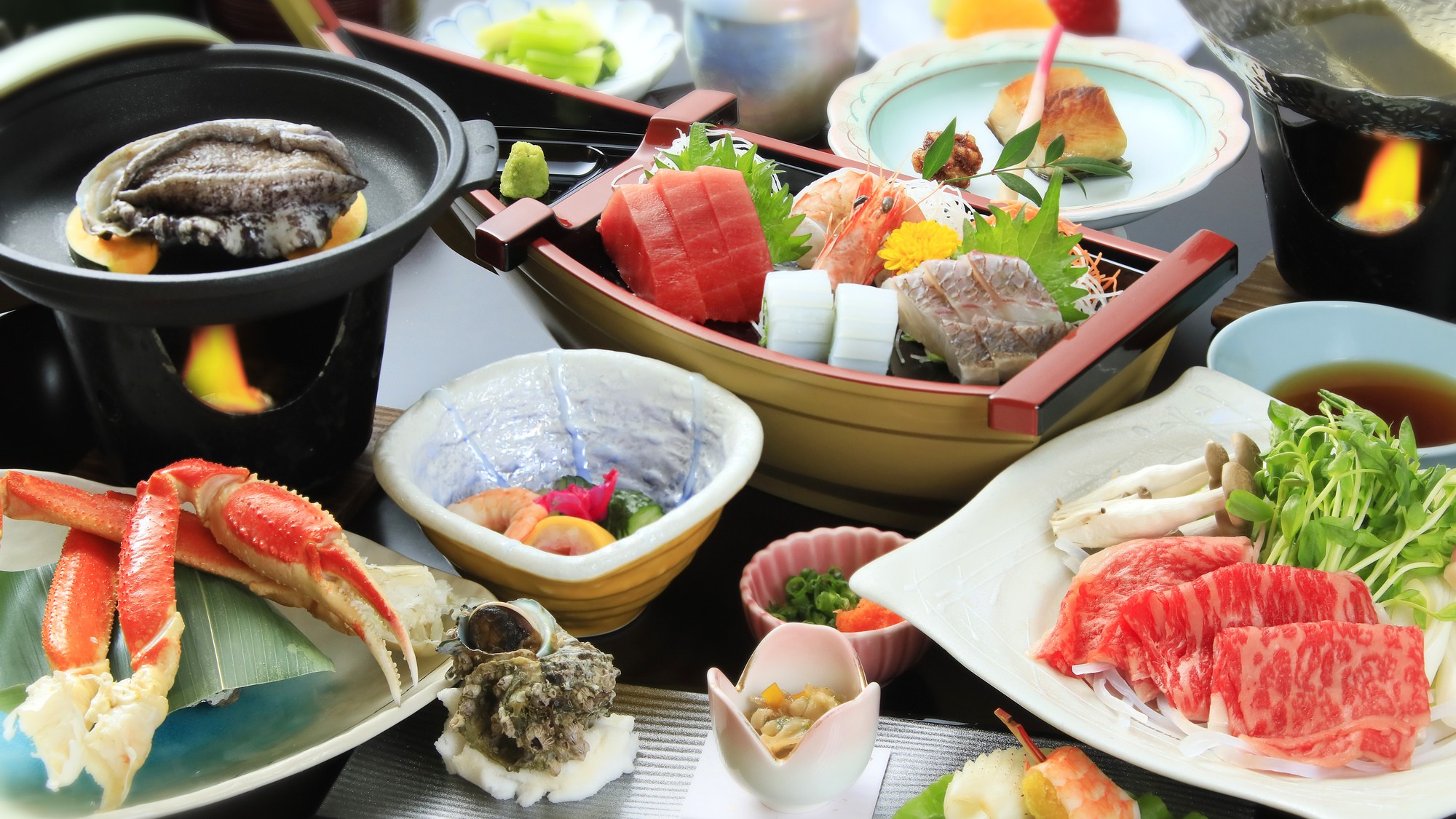 【舟盛＋ズワイ蟹＋鮑＋黒毛和牛】基本会席 (1)