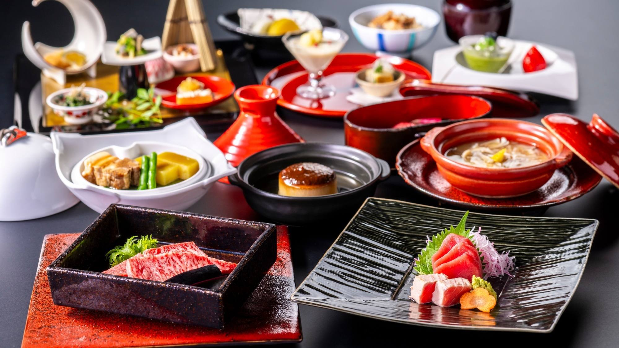 【グレードアップ】甲州牛溶岩石焼ほか最上グレードの料理を愉しむ常磐ステイ〜四季の篝火膳／個室会場食