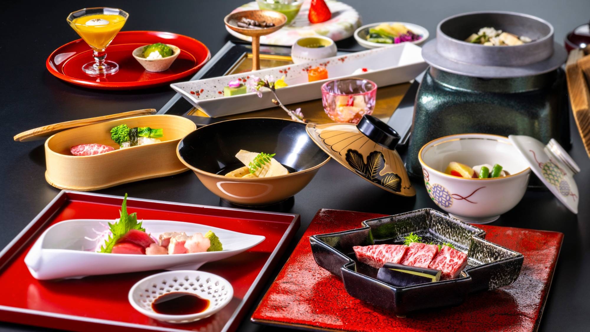 【GWアップグレードプラン】甲州牛に生本まぐろ他こだわりの素材と器で楽しむ最上会席＜篝火膳／個室食＞