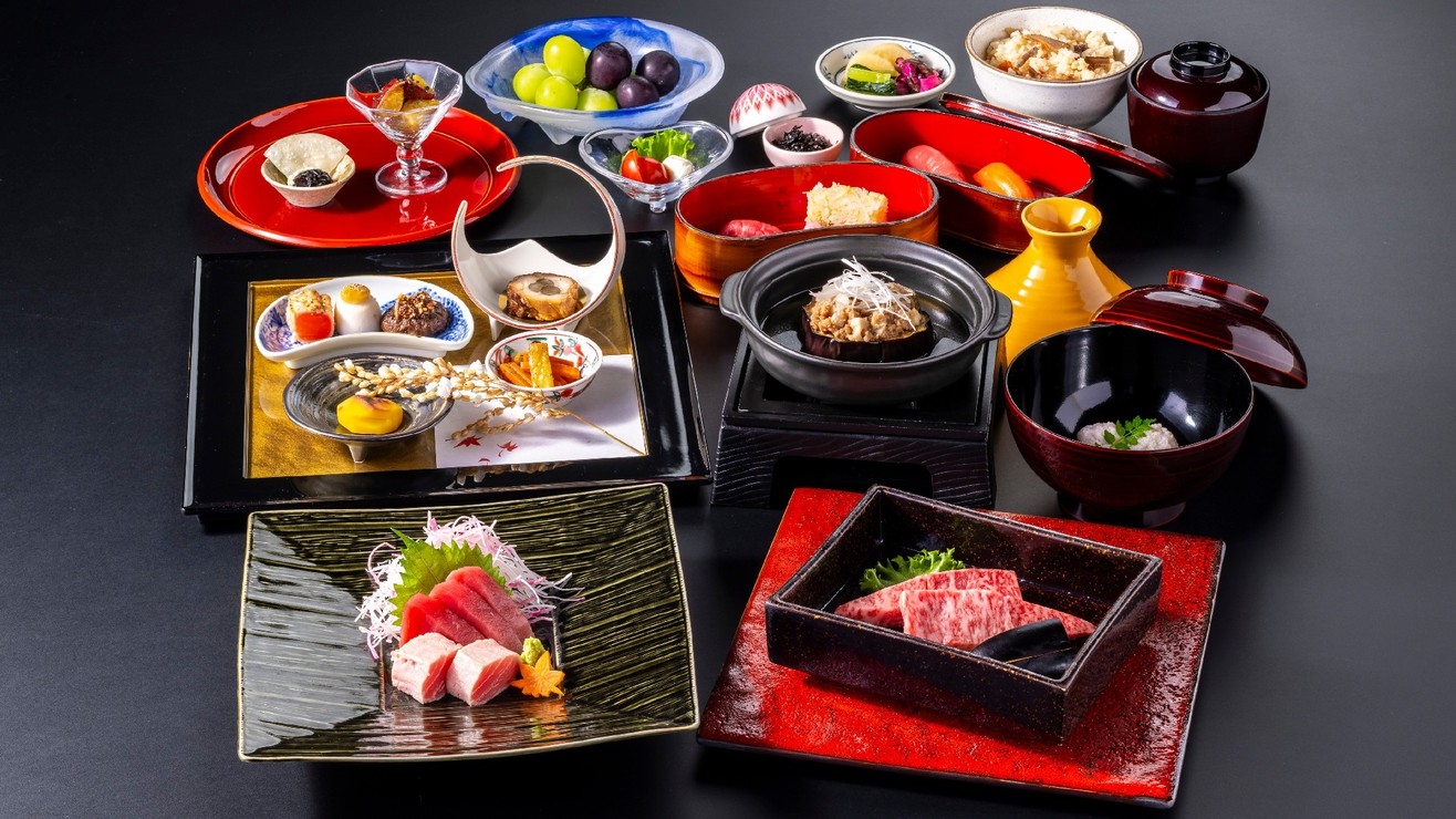 【シルバーウィークアップグレード】甲州牛・生本鮪ほか厳選素材と器〇常磐最上グレード会席〇篝火膳／個室