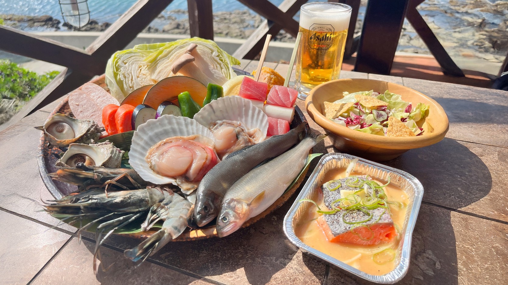 夏を満喫♪海を臨むテラスで浜焼きBBQ♪ブランド鮎と海鮮or焼肉セット☆１泊２食付きプラン
