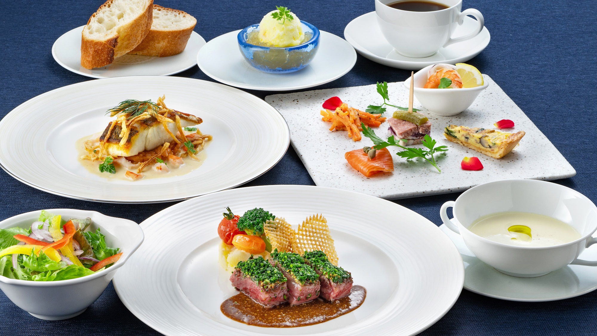 瀬戸内海産の海鮮と拘りの旬菜を活かしたスタンダードディナーコース　※一例