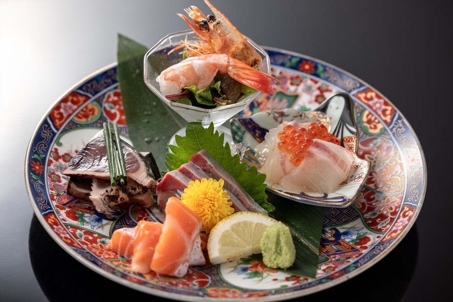《夕食17：00開始・オンライン限定・特典あり》【2食付/ふくコース「小次郎」＋お刺身5種盛り】