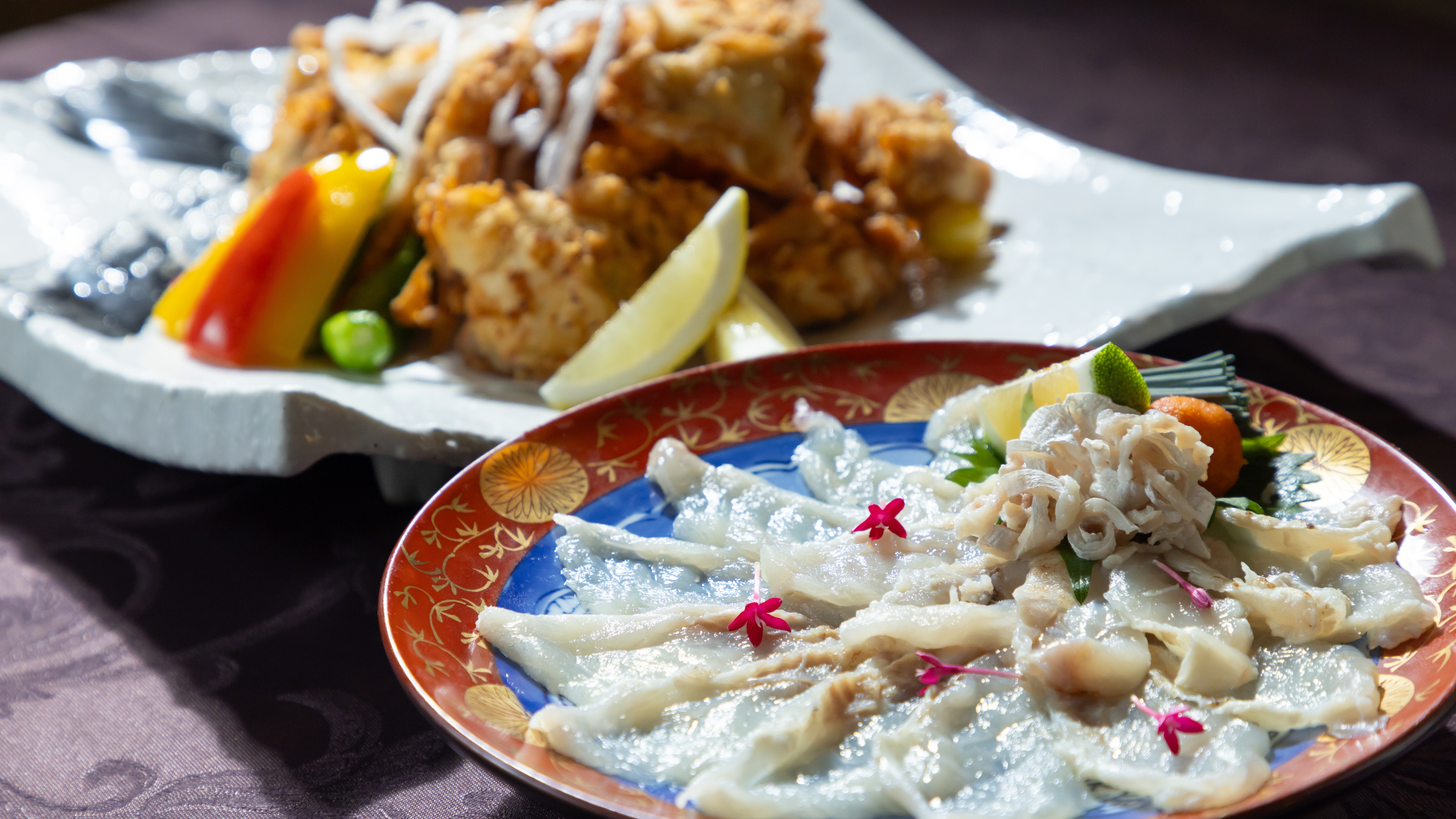 宗像・鐘崎漁港で水揚げされた「シマフグ」の刺身＆唐揚げが付いた宿泊プランです。※秋冬限定