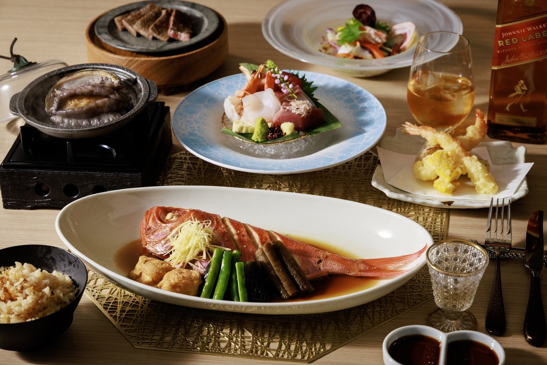 【ライブキッチンAWA】飲み放題付♪鮑酒蒸し＆金目鯛姿煮付の贅沢ハーフ会席コース