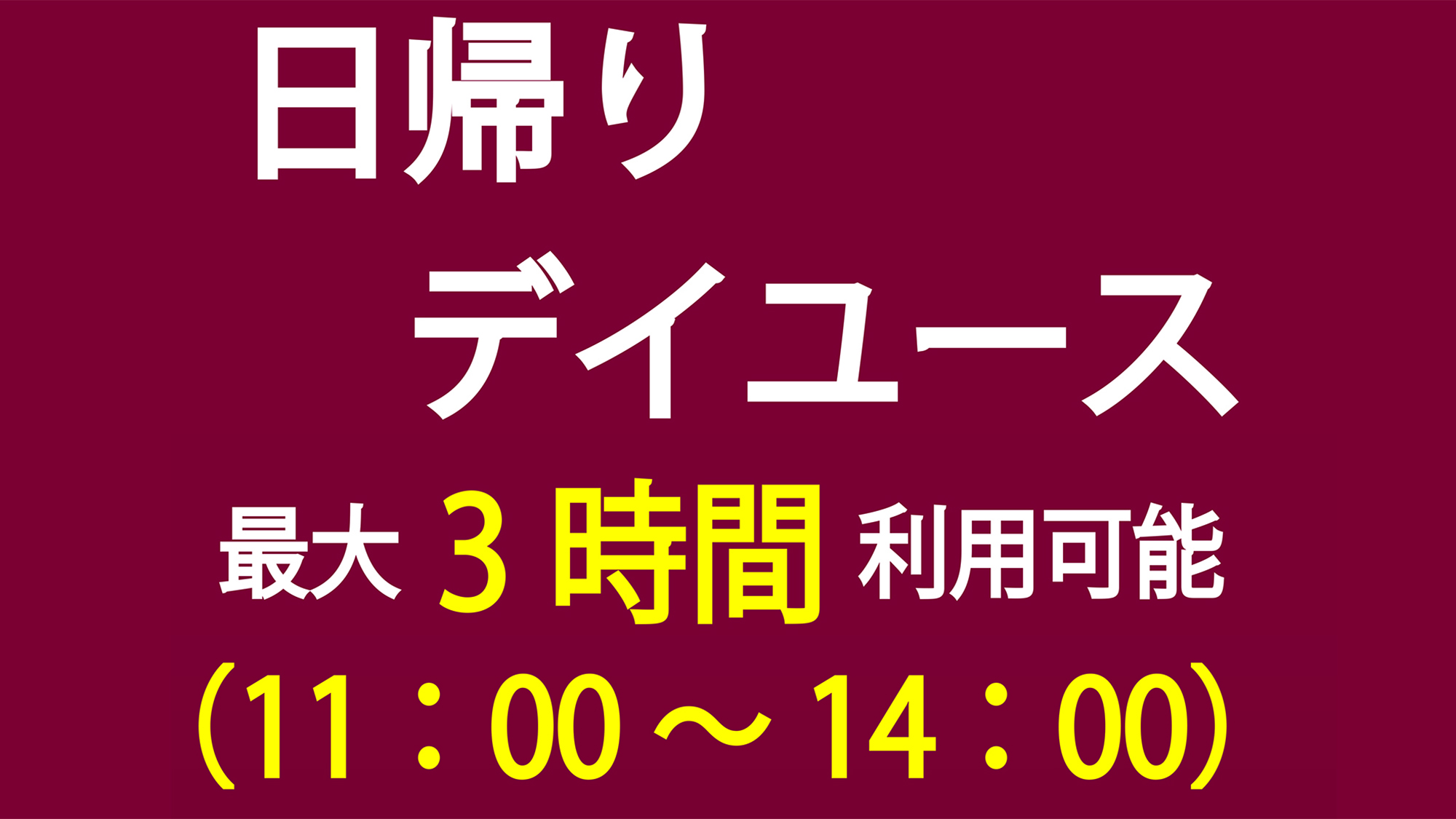 【最大3時間利用可能♪】11:00チェックイン&チェックアウト14:00まで！！★日帰りデイユース★