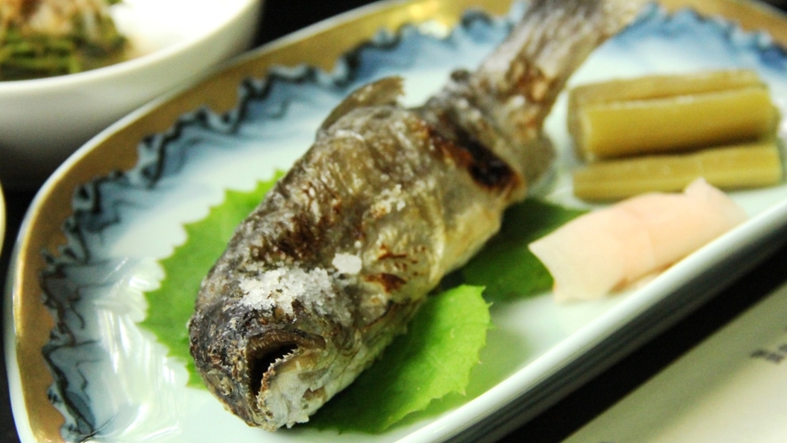 ★【夕食一例】岩魚の塩焼き　山のキャブキ添え
