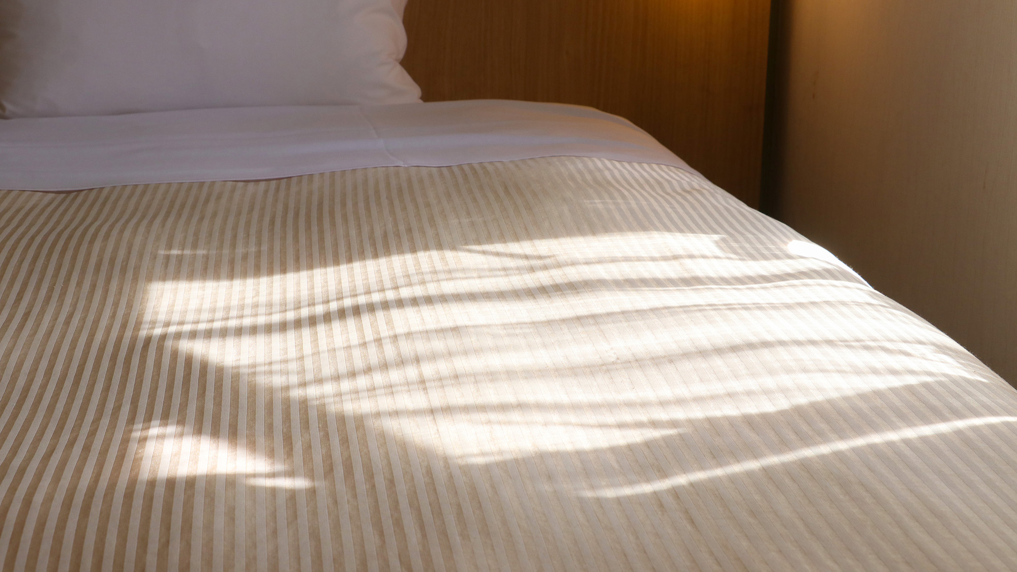 #客室イメージ　寝具メーカー「マルハチプロ」と共同開発した上質なベッドが、快適な眠りをお約束します。