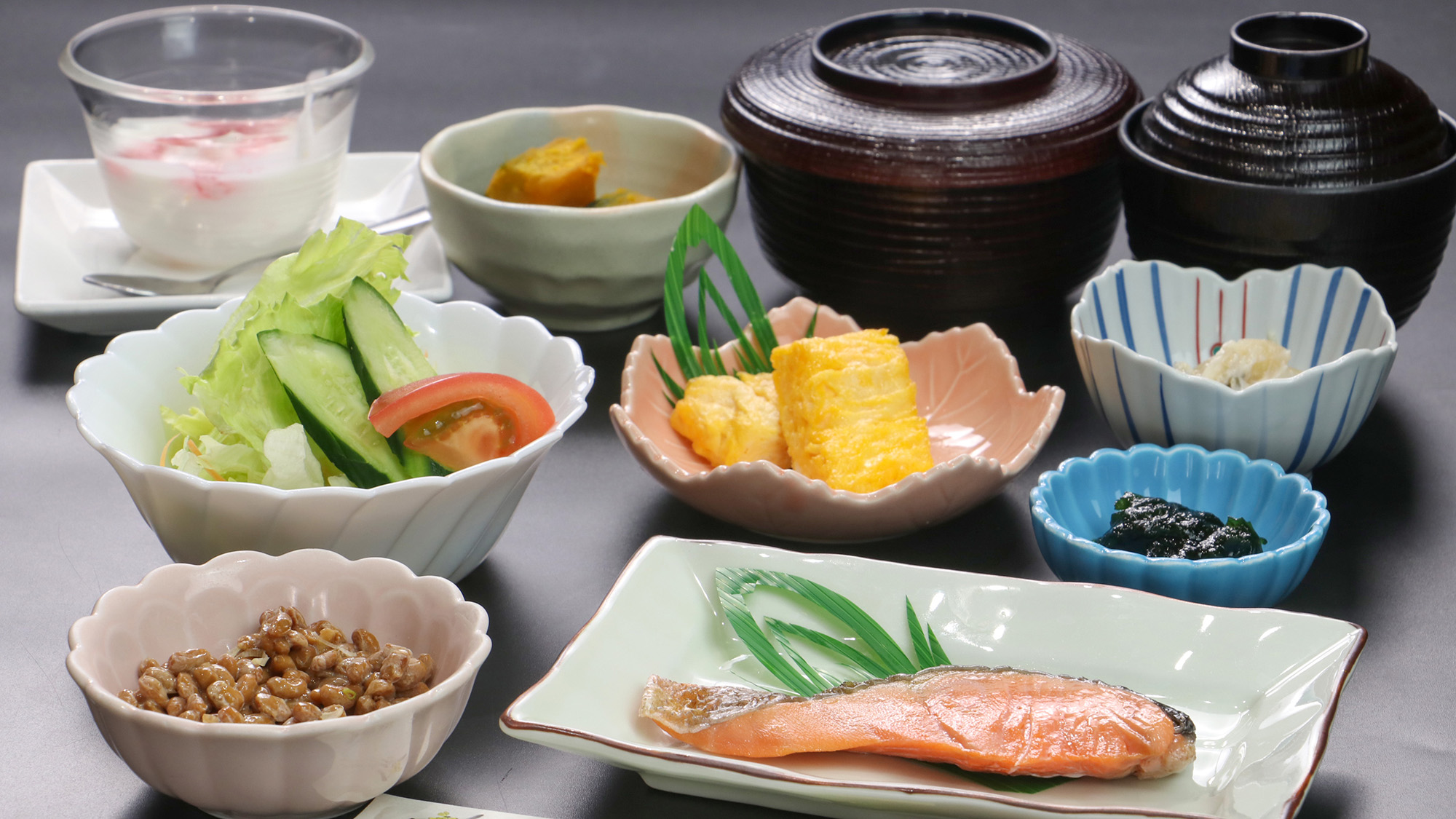 #ビジネスプラン朝食一例　焼き魚と納豆や卵焼きなど和朝食の一例です