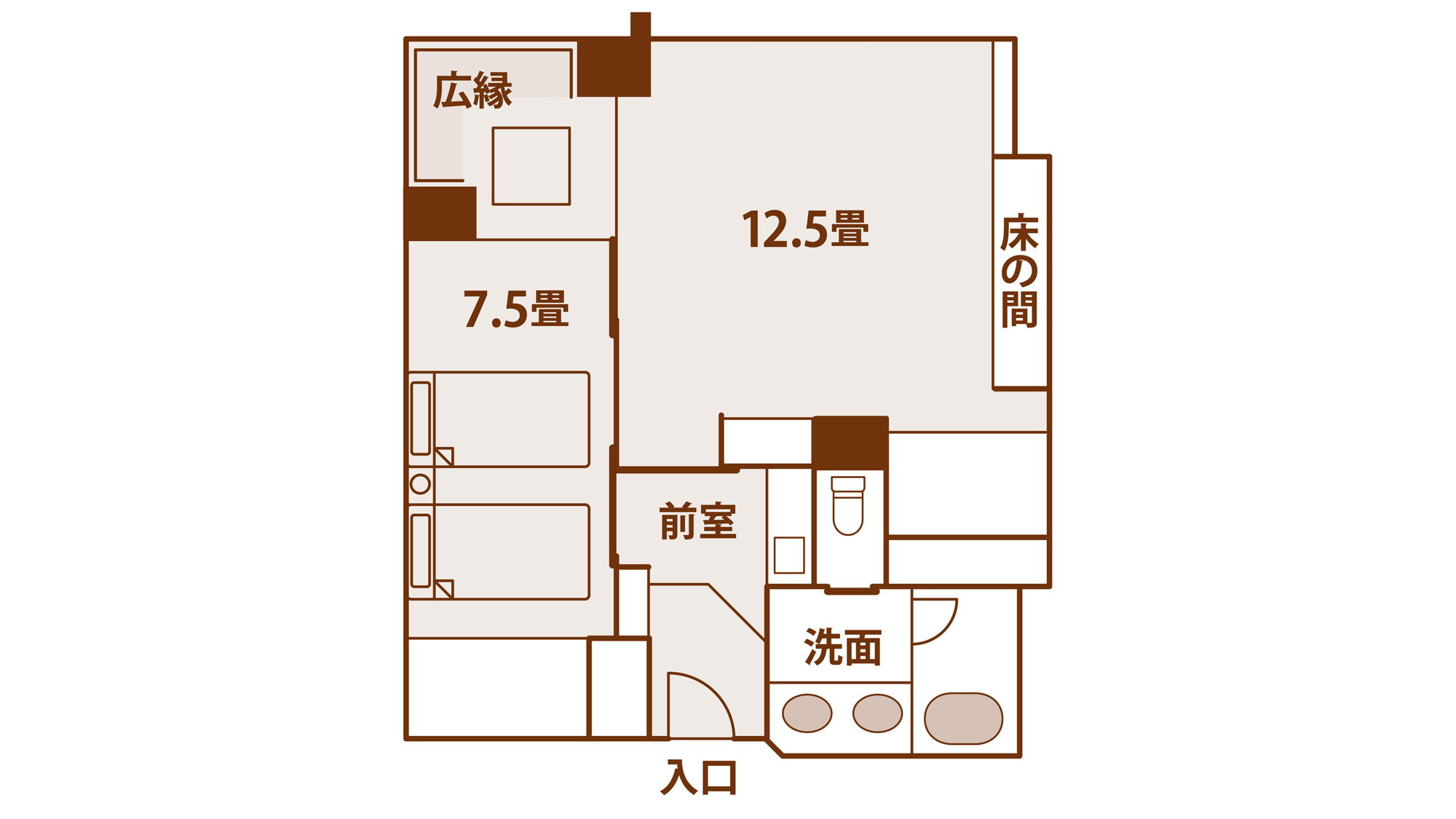 花かんむり/和室二間(ベッド付) 間取図