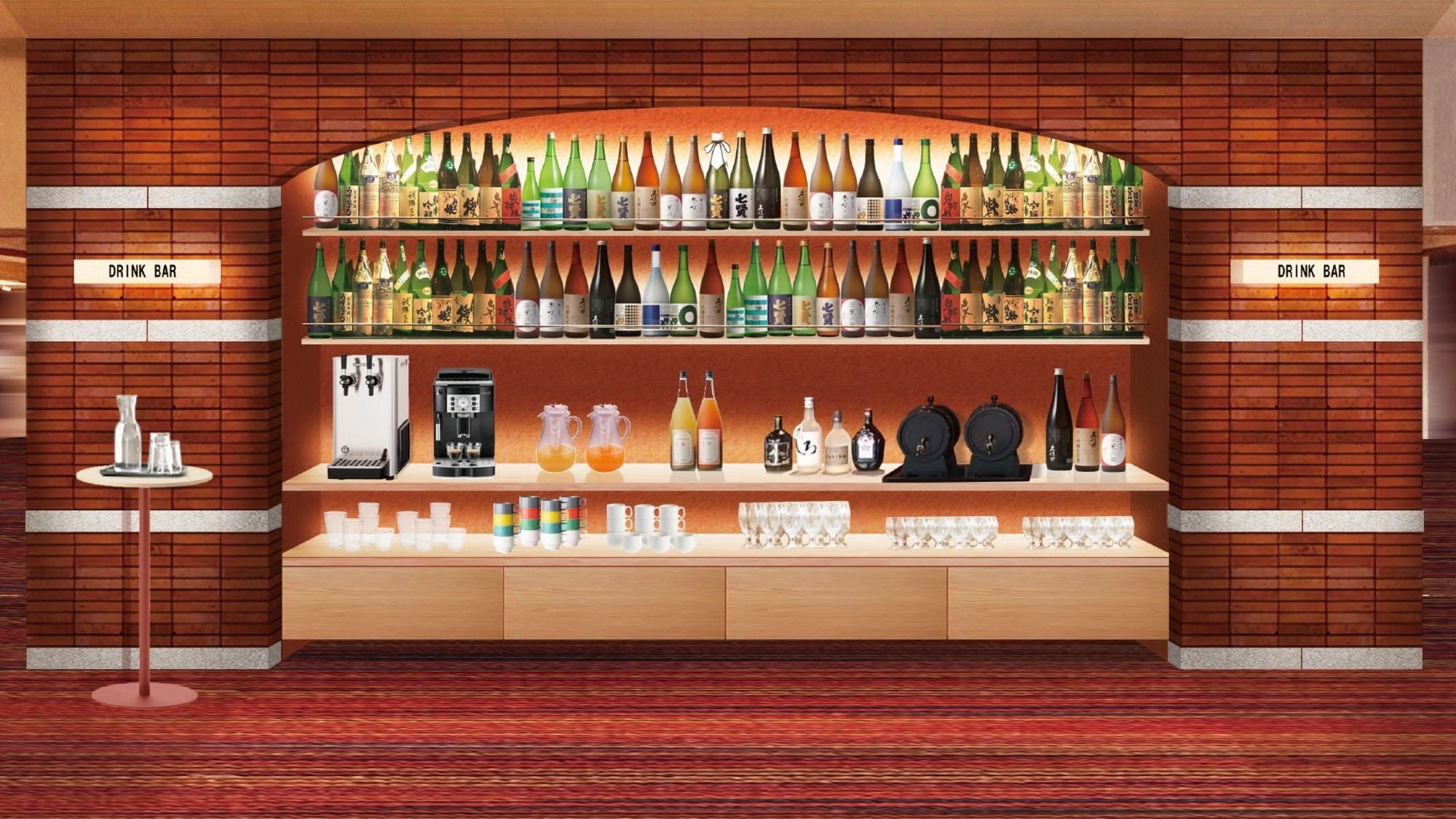 【ウェルカムエリア】岩手県の日本酒や特産ワイン、フリードリンクをお楽しみいただけます。※イメージ