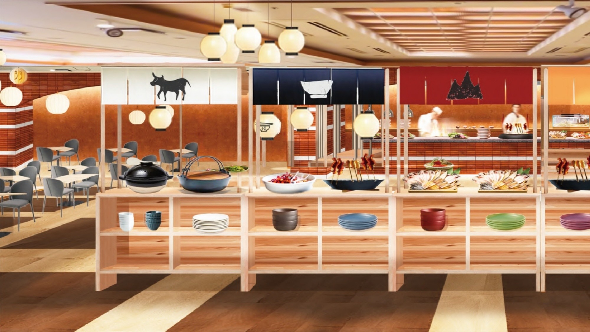 【会食場】「33（さんさ）小さな屋台が集まった“お祭りビュッフェ” ※7/18リニューアル後イメージ