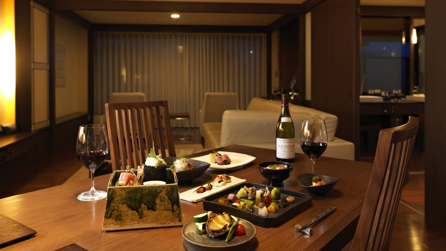 ◆お部屋でゆったりと、季節の恵みをお愉しみください（お部屋食イメージ写真）