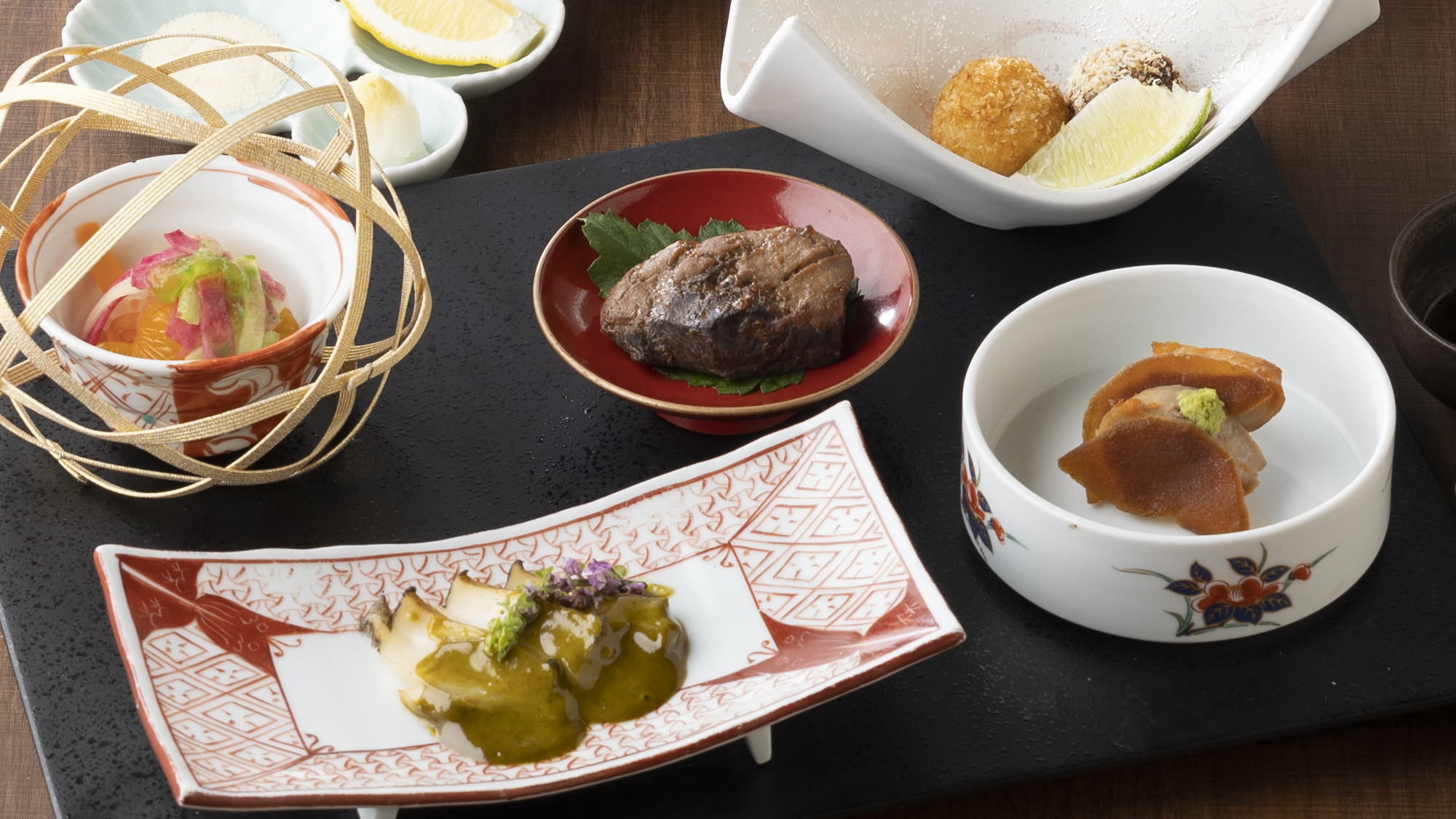 冬季特選創作会席：前菜　五種の味覚料理