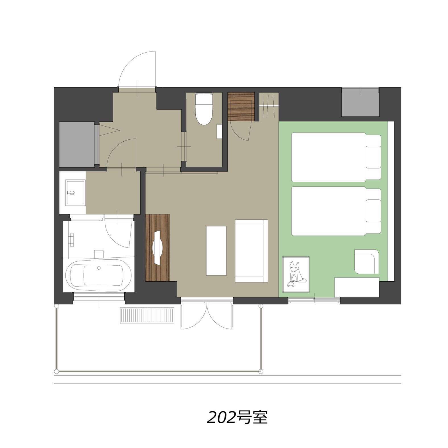 202わんちゃん同伴トリプルルーム見取り図