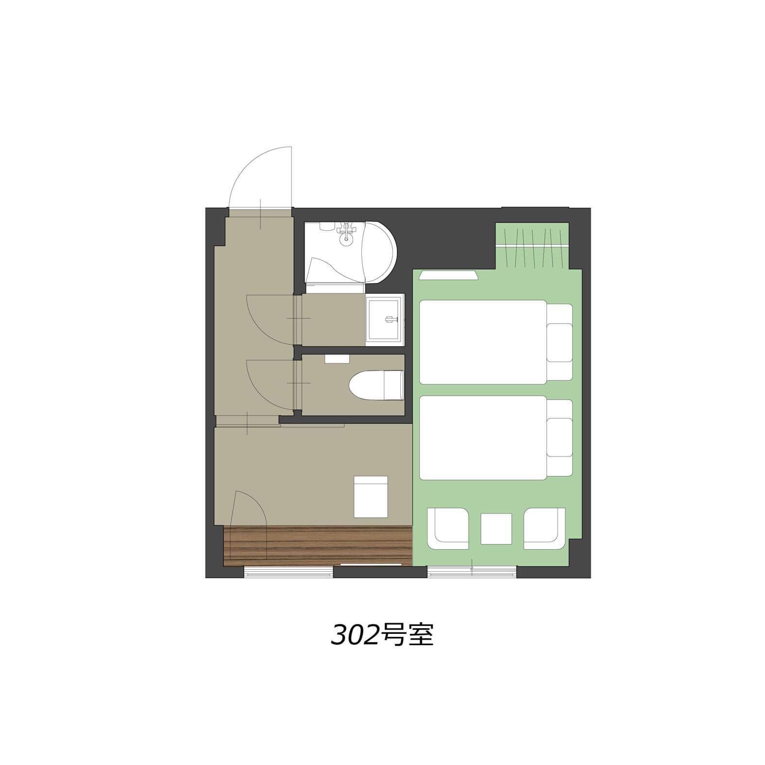 302ツインルーム　23.5㎡シャワールーム　平面図