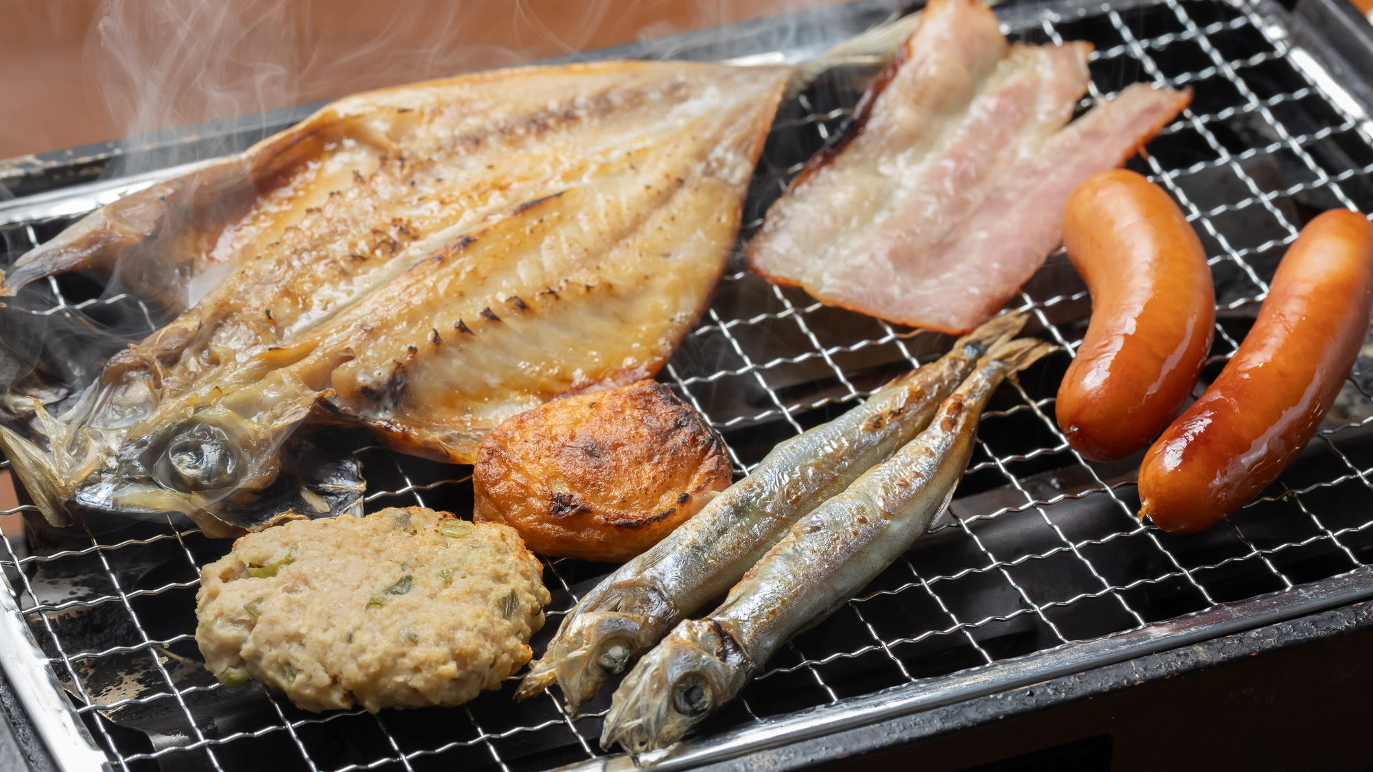 朝食 アジ干物等焼き物