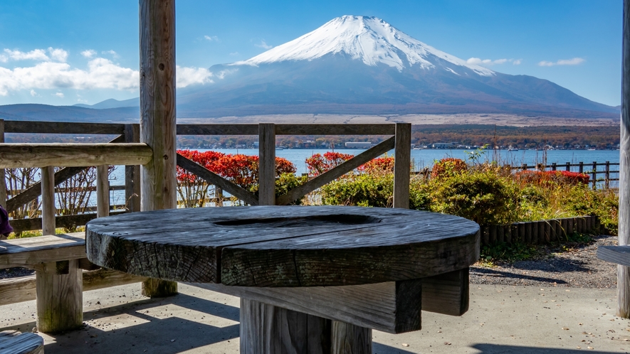 【山中湖親水公園】当館より車で約10分。富士山を望む人気のビュースポット。