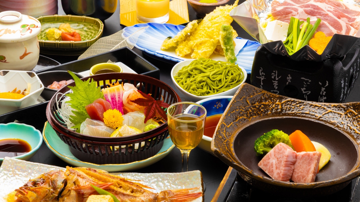 【迷ったらコレ！ジューシー国産牛の陶板焼き＆新鮮４種のお造り♪秋のスタンダード】９〜１１月竹島会席
